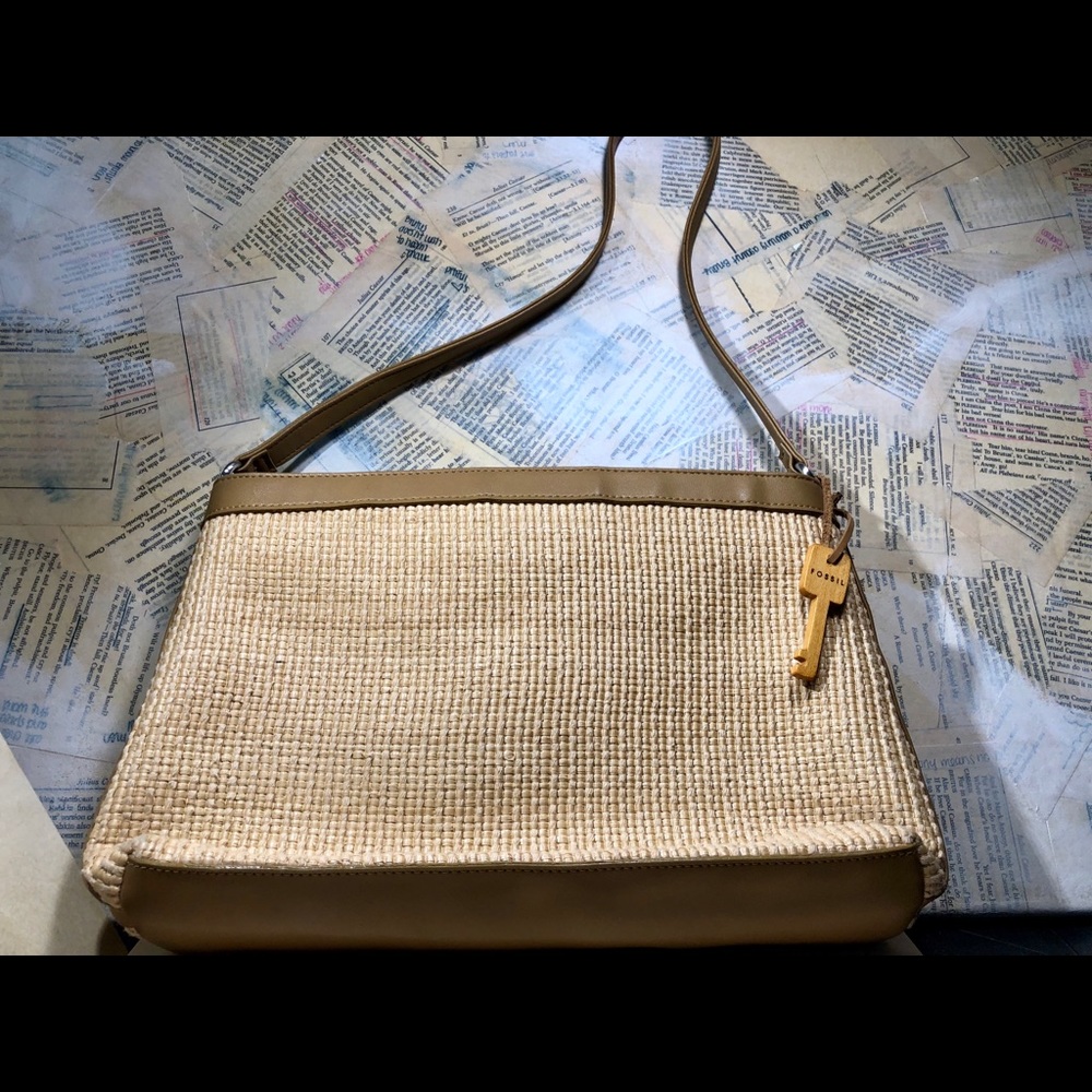 🎉 Fossil Vintage Leather & Woven Straw - Picture 2 of 11